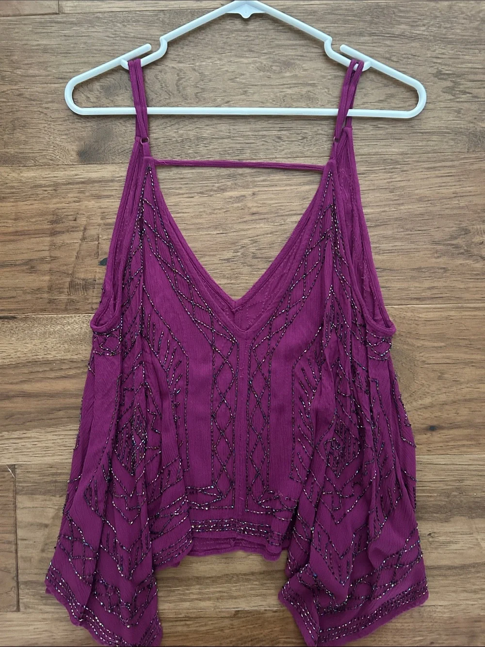 Free People Fuchsia Beaded V-Neck Camisole